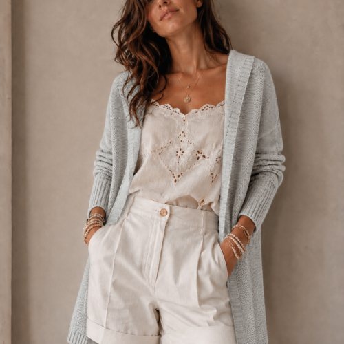 Kardigan Mohair Premium Jasnoszary – Moher i Wełna Oversize