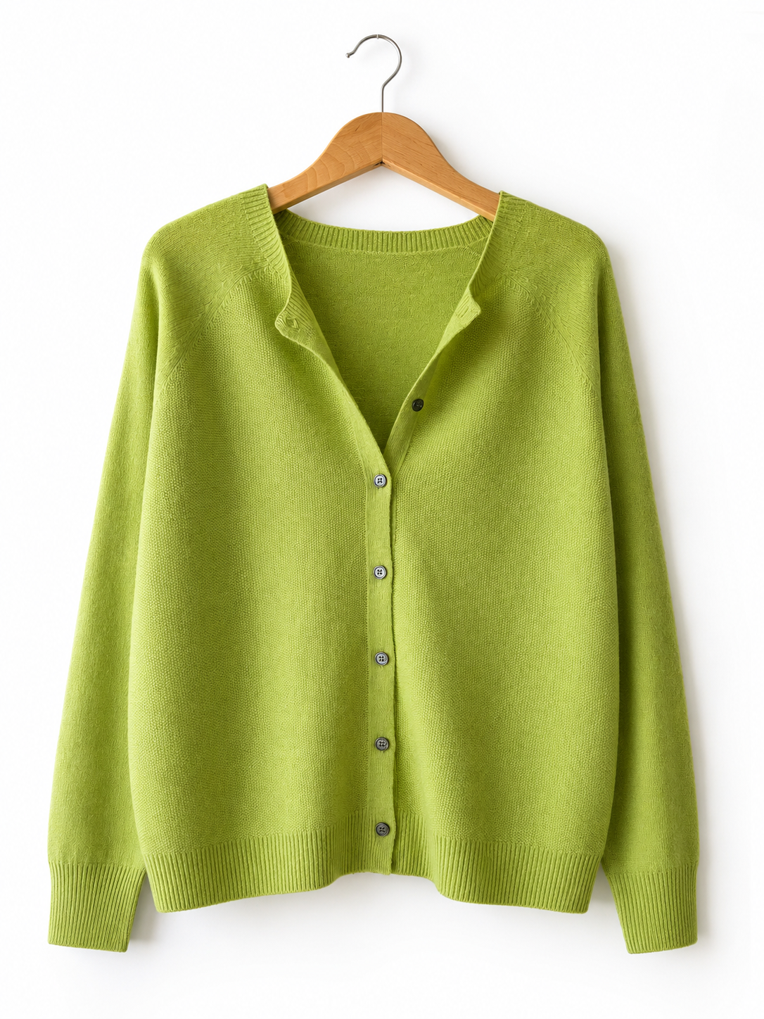 Sweter damski 100% wełna zielony kardigan zapinany na guziki XL - obrazek 2