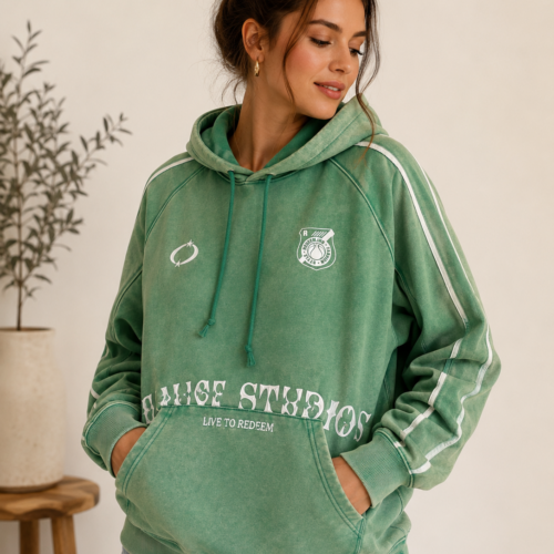 Zielona bluza oversize z kapturem 100% bawełna M–XL vintage