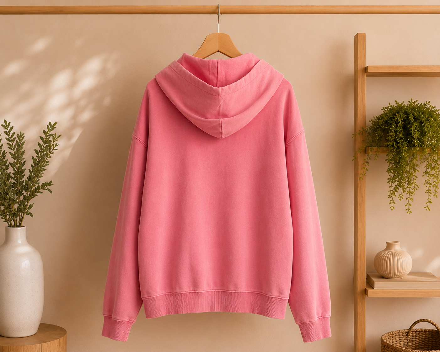 Bluza oversize damska z kapturem 100% bawełna – pudrowy róż XL - obrazek 4